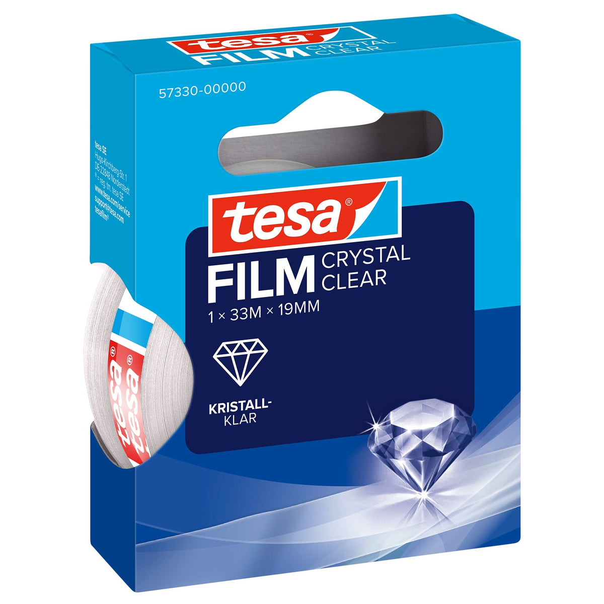 tesafilm CRYSTAL CLEAR, transparent, in a hanging folding box, 33 m x 19 mm