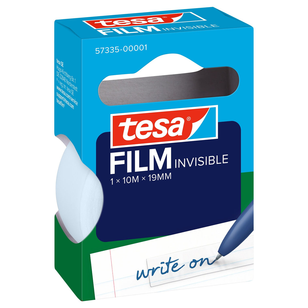 tesafilm INVISIBLE, matte white, in a hinged folding box, 10 m x 19 mm