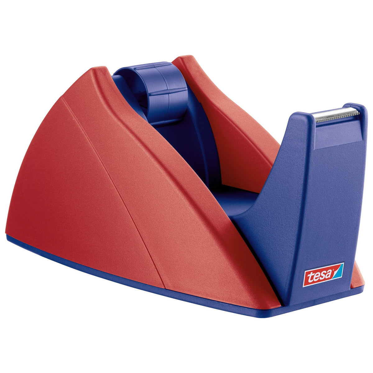 tesa 57421 Easy Cut Table Dispenser, empty, for rolls up to 33 m x 19 mm, red-blue