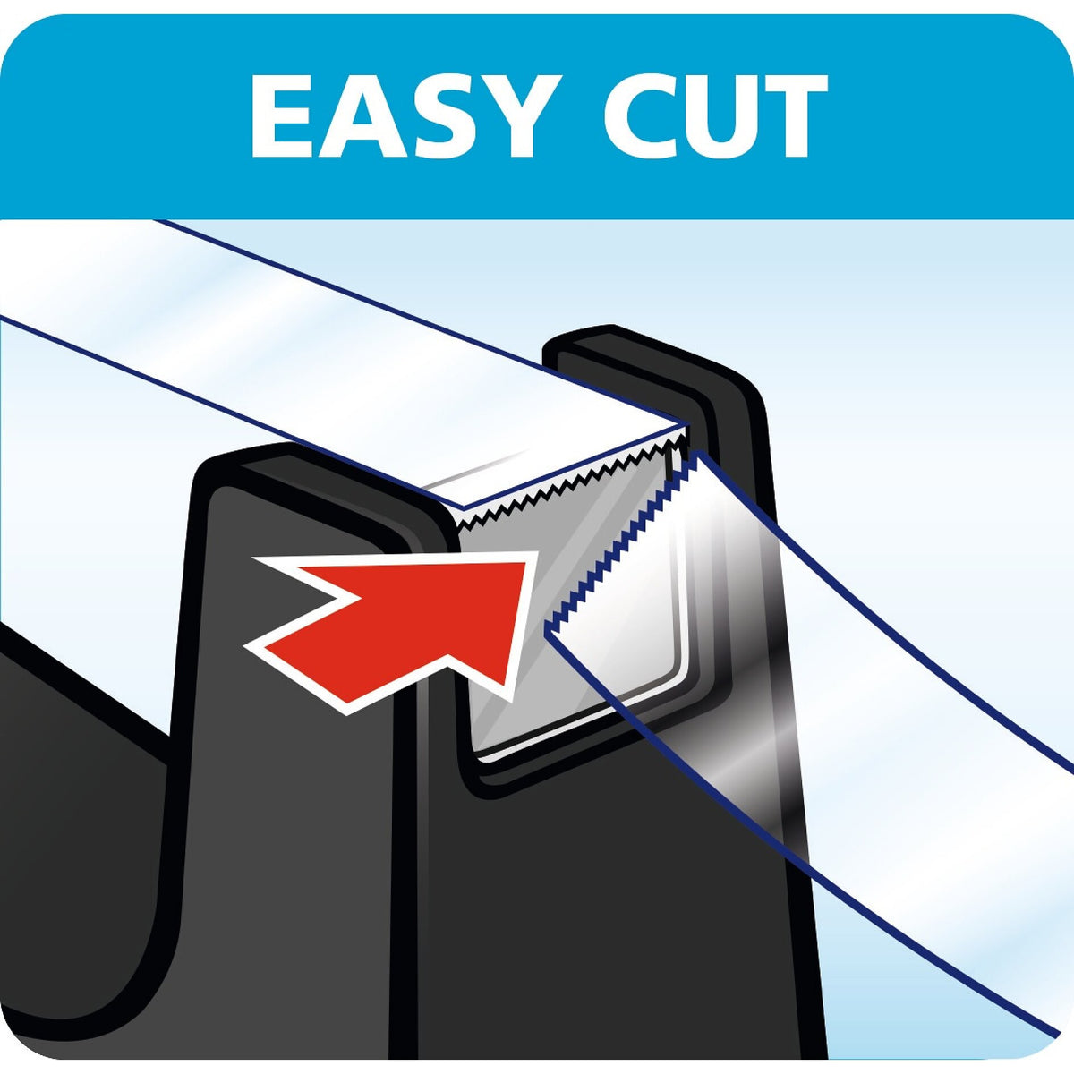 tesa 57421 Easy Cut Table Dispenser, Empty, for Rolls up to 33 m x 19 mm, Red-Blue – Product Features