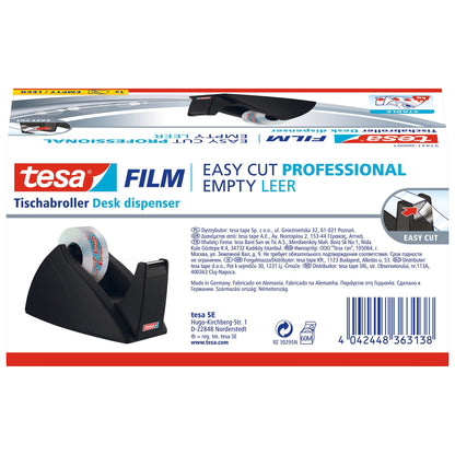 tesa 57421 Easy Cut Table-Top Dispenser, empty, for rolls up to 33 m x 19 mm, black