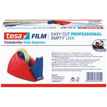 tesa 57422 Easy Cut Table Dispenser, empty, for rolls up to 66 m x 25 mm, red-blue