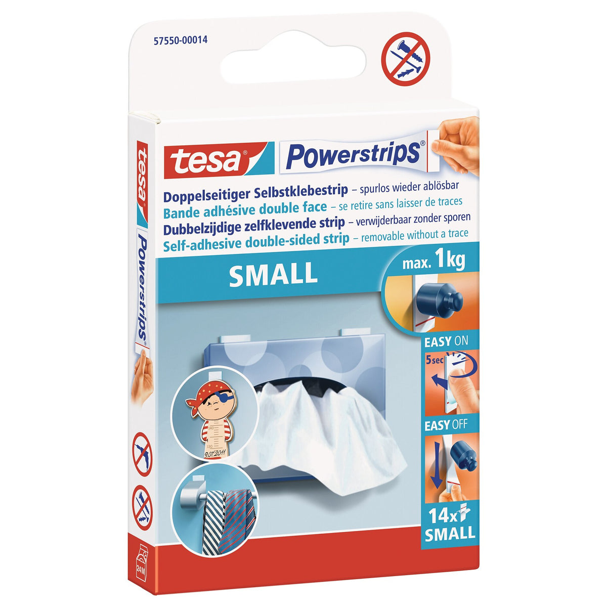 tesa 57550 Powerstrips Small for Bathrooms, White