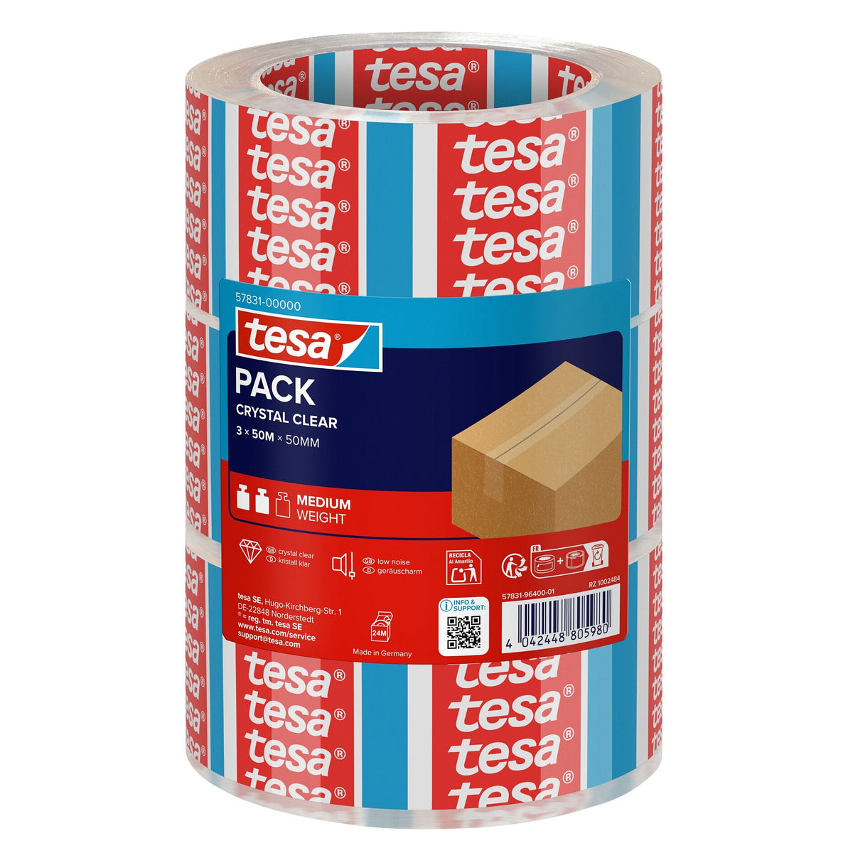 tesapack STRONG CRYSTAL CLEAR Packaging Tape, 66 m x 50 mm, transparent