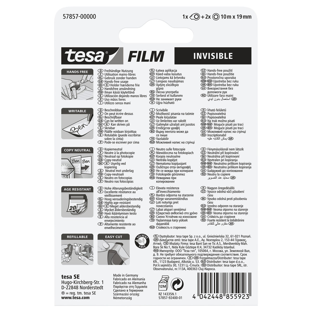 tesafilm Mini Dispenser + 2 Rolls of Invisible, Matte White, for rolls up to 19 m