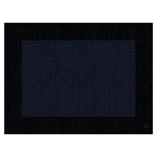 Ein abstraktes Bild, das ein großes dunkelblaues Rechteck mit einem strukturierten Gittermuster zeigt, das an das anspruchsvolle Duni Dunicel®-Tischset 30 x 40 cm „Linnea Black“ von Duni GmbH erinnert, vor einem schwarzen Hintergrund, der die Gitterstruktur widerspiegelt.