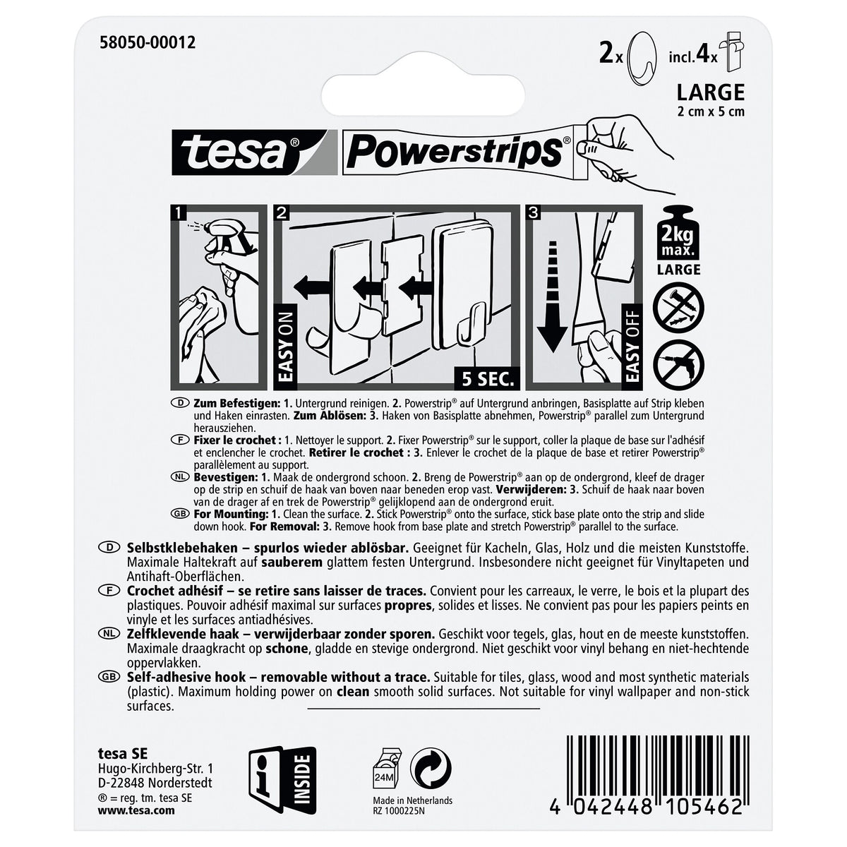 tesa Powerstrips Haken Large OVAL chrom
