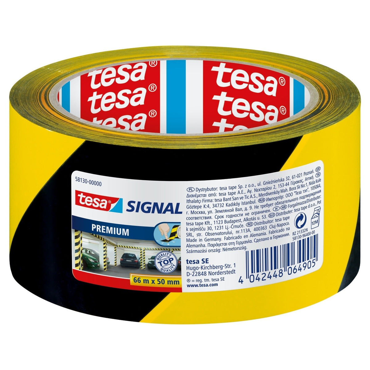 tesa 58130 Premium Marking and Warning Tape, 66 m x 50 mm, black and yellow