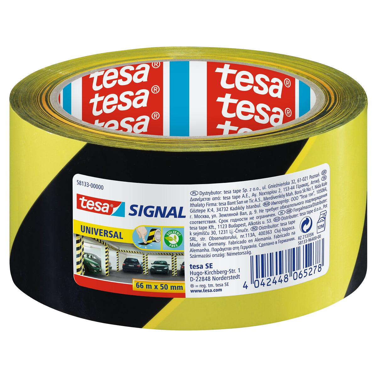 tesa Signal Universal Marking Tape, 66 m x 50 mm, black and yellow