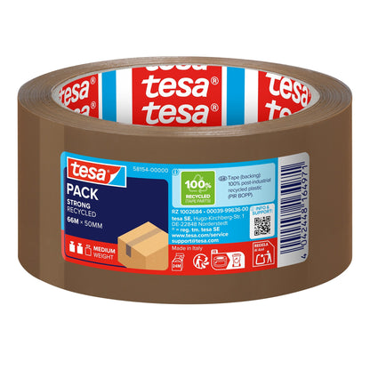 tesapack STRONG RECYCLED Adhesive Tape, 66 m x 50 mm, brown