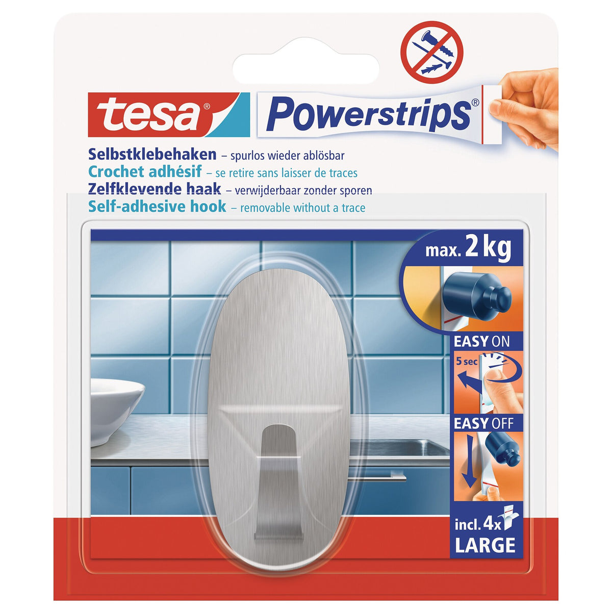 tesa Powerstrips L Metal Oval Hook, White