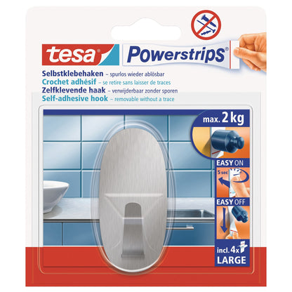 tesa Powerstrips L Metal Oval Hook, White