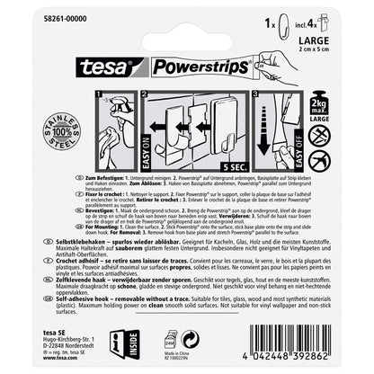 tesa Powerstrips L Metal Oval Hook, White