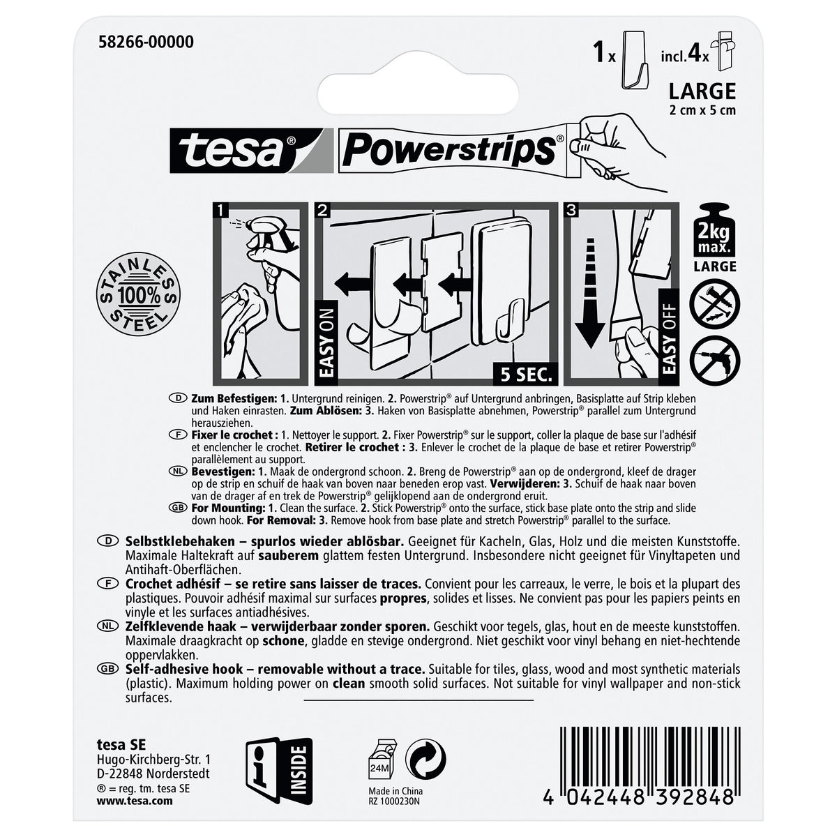 tesa Powerstrips L Metal Corner Hook, White