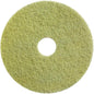 Das Diversey Twister Pad (gelb) von Diversey Deutschland GmbH & Co. OHG ist ein rundes, gelblich-grünes Restaurierungs-Pad für Steinböden mit rauer Textur und Loch in der Mitte – ideal zur Reinigung und Restaurierung, von oben auf weißem Untergrund gezeigt.