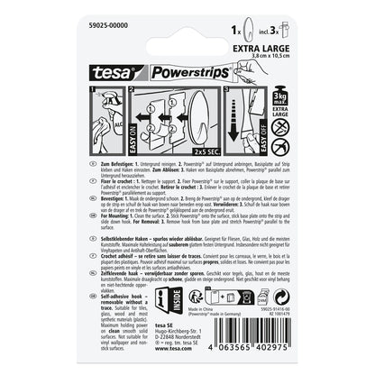 tesa Powerstrips Self-Adhesive Hooks, XL Oval, White