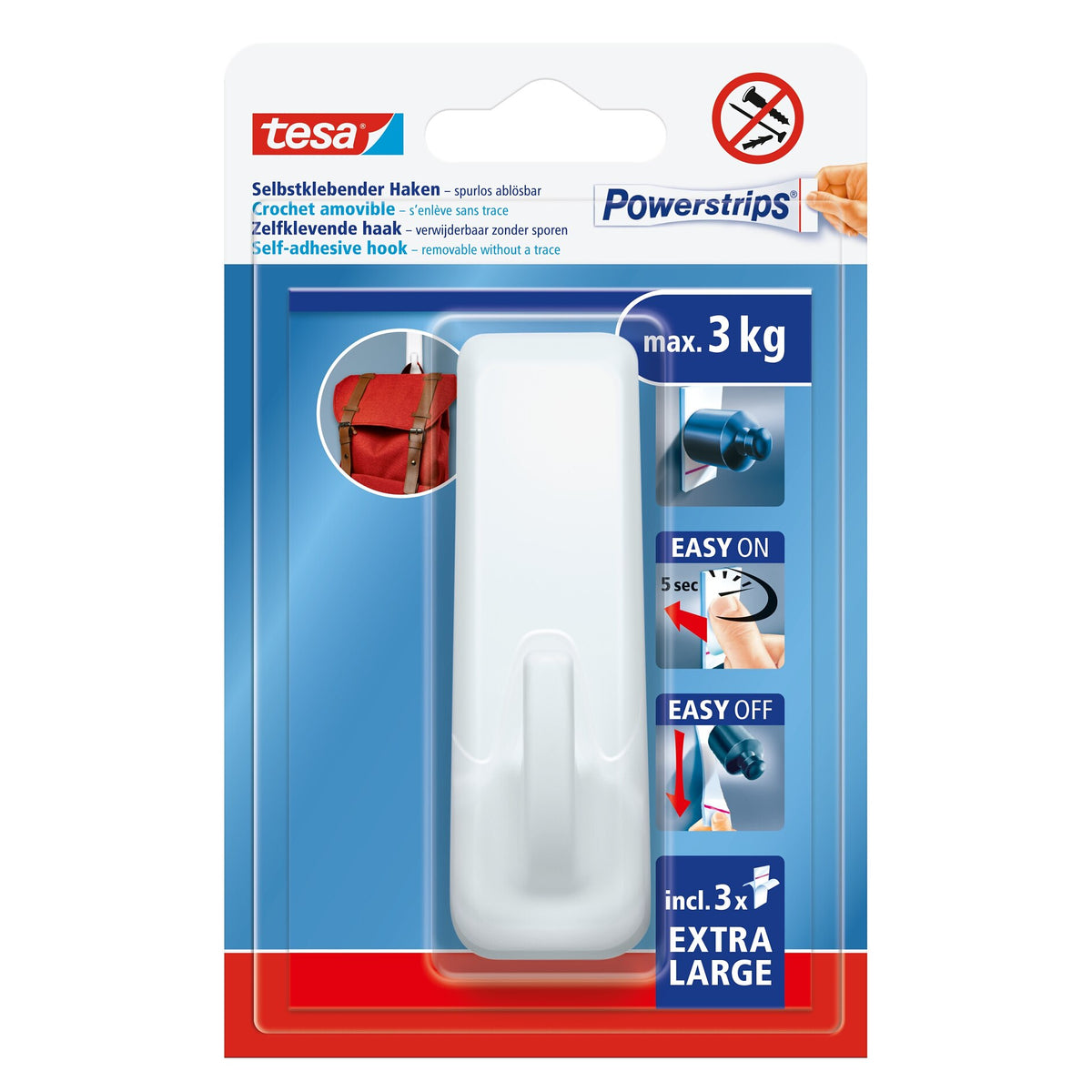 tesa Powerstrips Self-Adhesive Hooks, XL Square, White