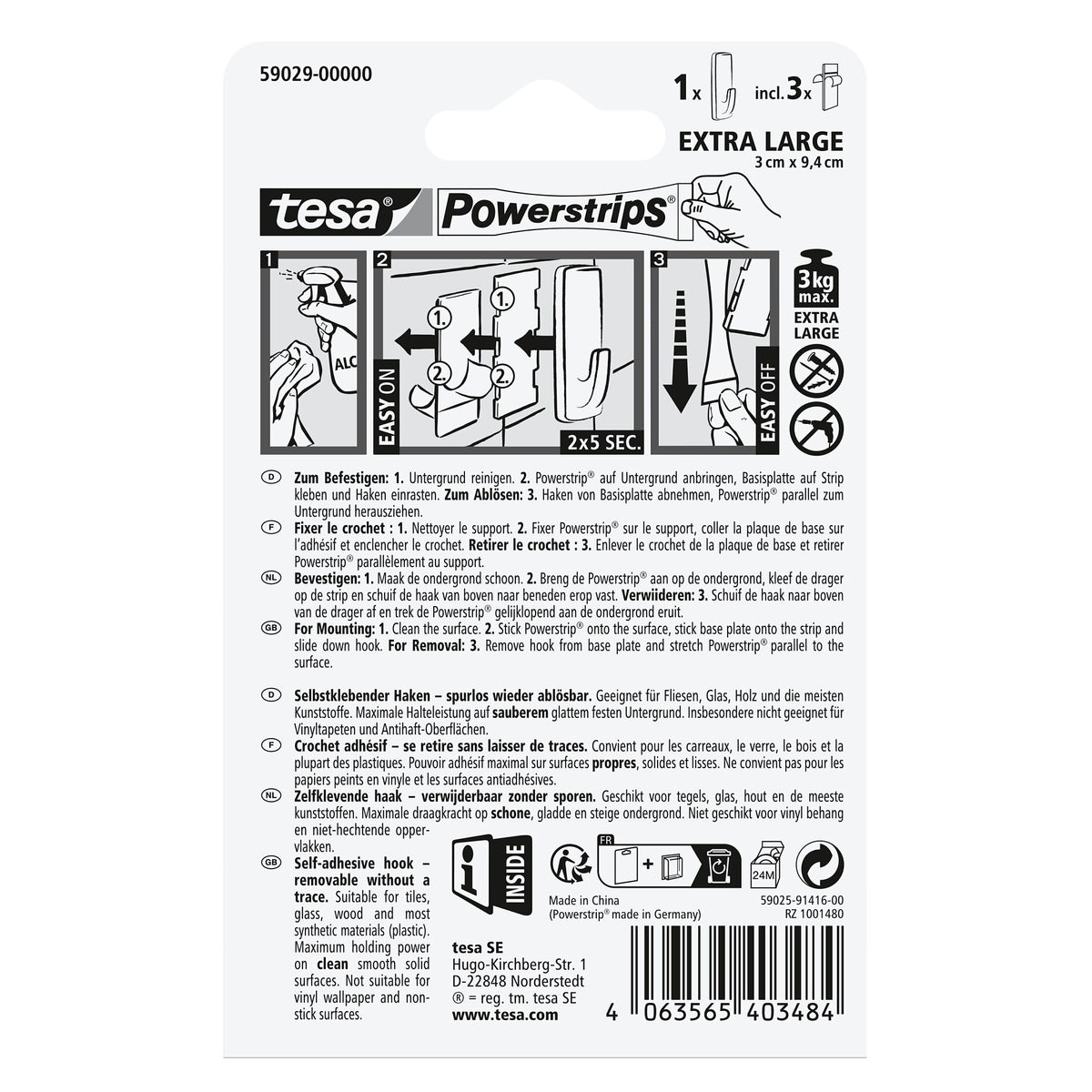 tesa Powerstrips Self-Adhesive Hooks, XL Square, White