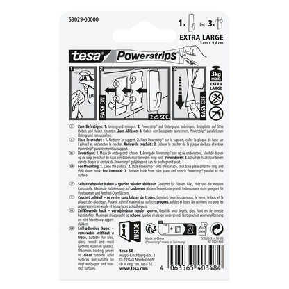 tesa Powerstrips Self-Adhesive Hooks, XL Square, White