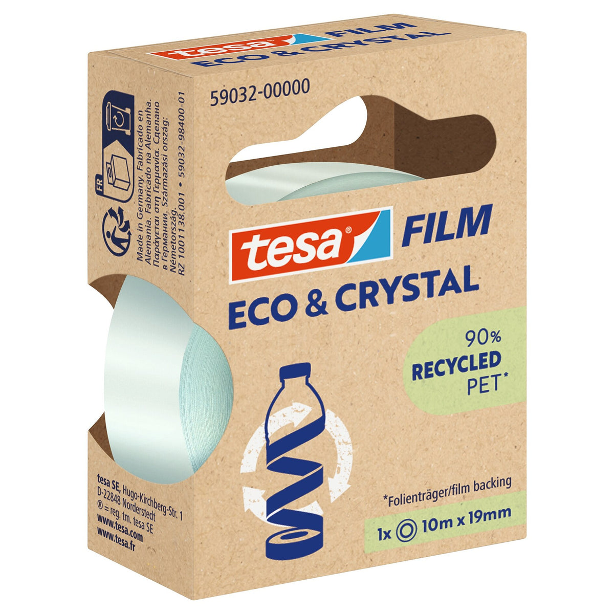 tesafilm Eco & Crystal, transparent, in a hanging folding box, 10 m x 19 mm