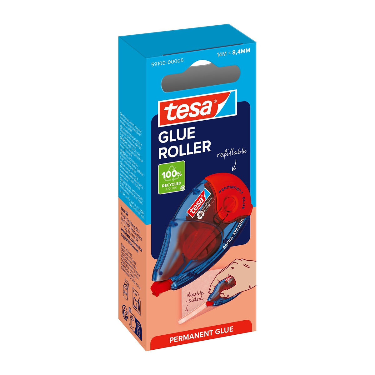 tesa GLUE ROLLER Permanent, transparent, refillable, 14 m x 8.4 mm
