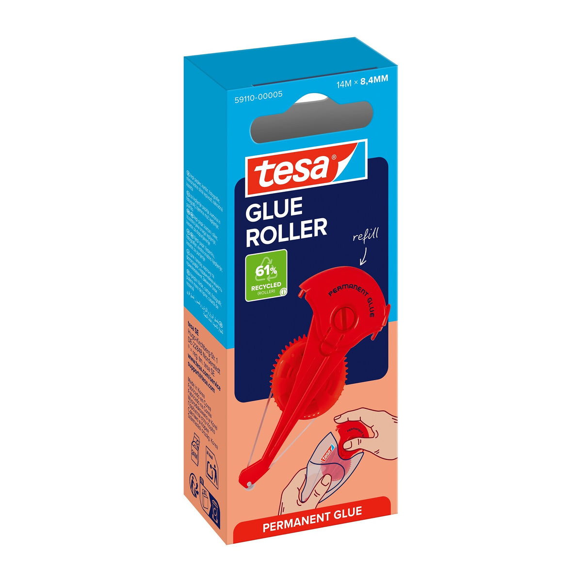 tesa GLUE ROLLER Permanent, transparent, refill, 14 m x 8.4 mm