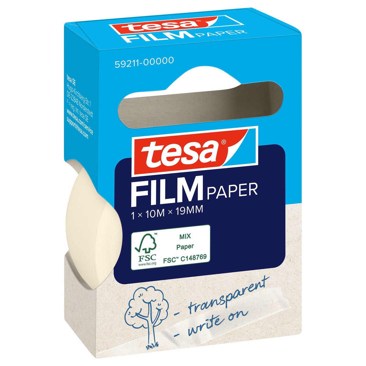 tesafilm PAPER, transparent, in a hanging folding box, 10 m x 19 mm