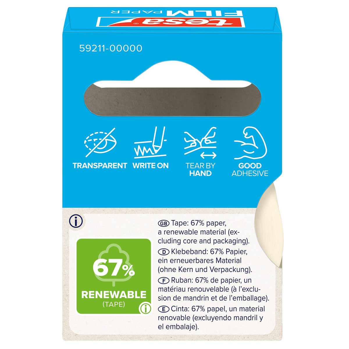 tesafilm PAPER, transparent, in a hanging folding box, 10 m x 19 mm