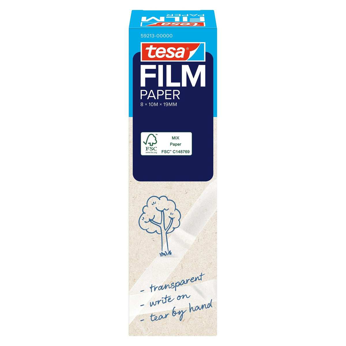 tesafilm PAPER, transparent, in a tower, 10 m x 19 mm