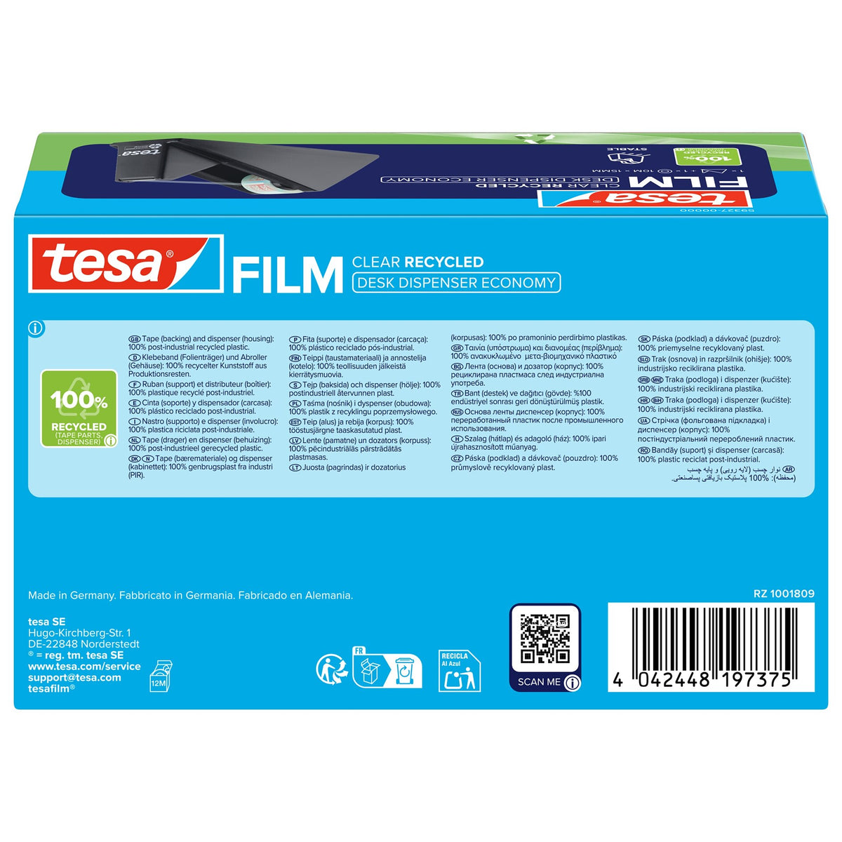 tesa DESK DISPENSER ECONOMY RECYCLED Desk Dispenser with tesafilm CLEAR RECYCLED, transparent