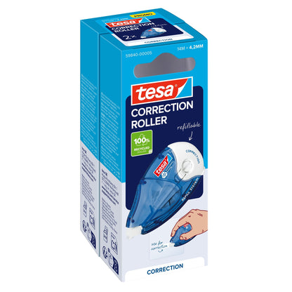 tesa CORRECTION ROLLER, white, in a hanging folding box, 14 m x 4.2 mm