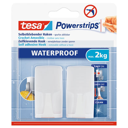 tesa Powerstrips Waterproof Hooks WAVE, white