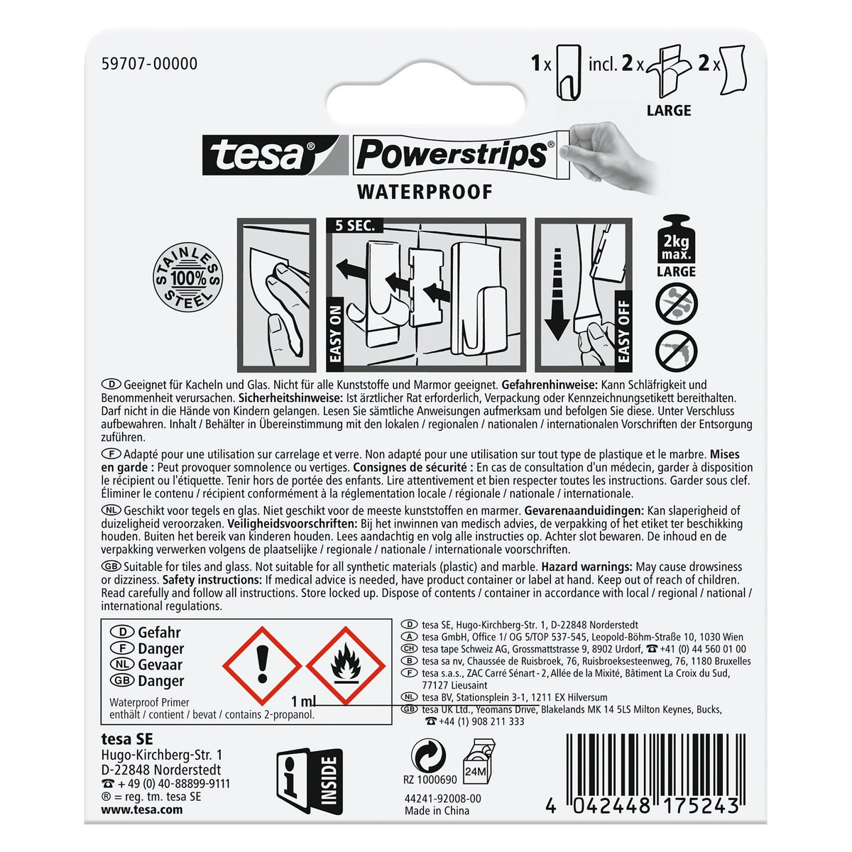 tesa Powerstrips Waterproof Metal Hooks, White