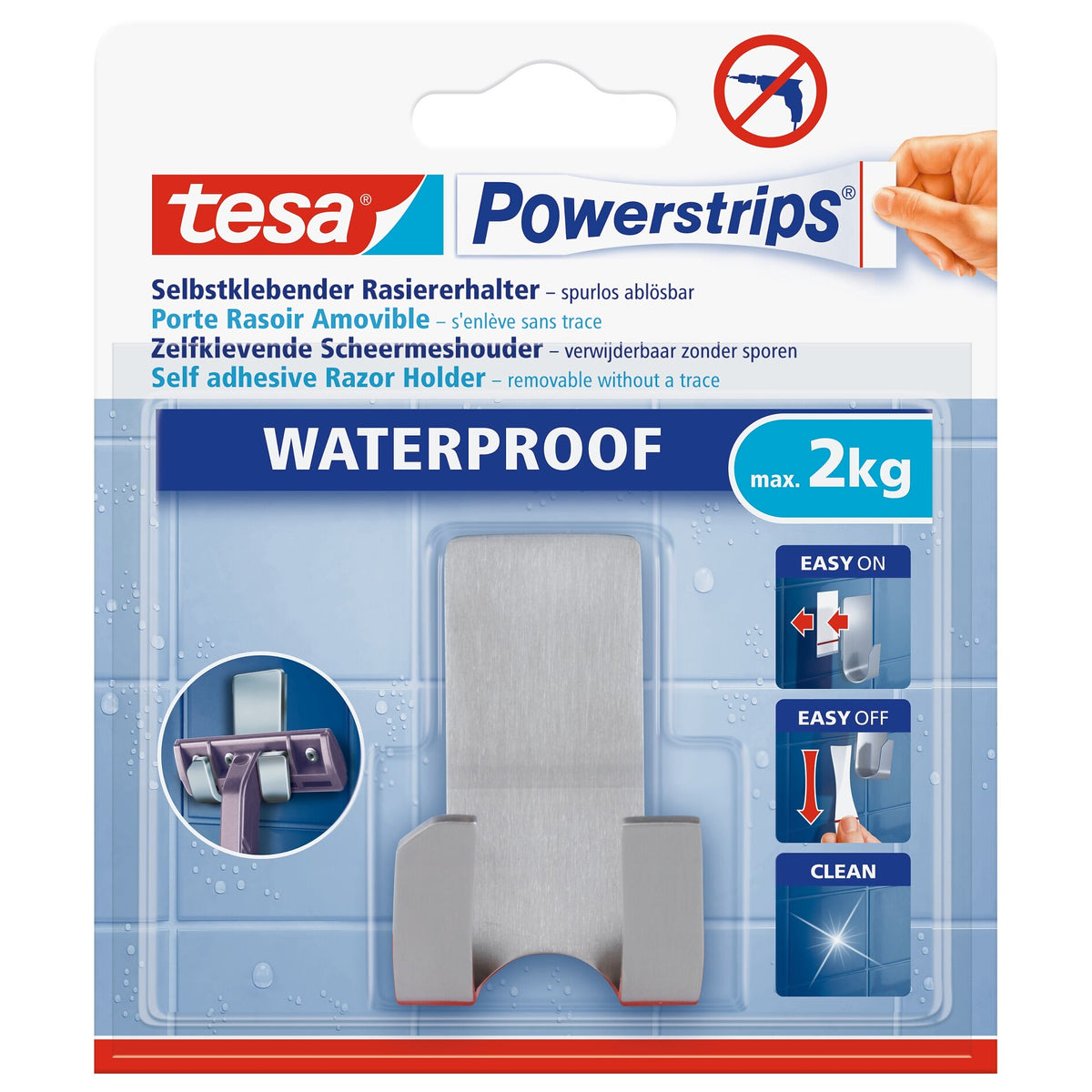 tesa Powerstrips Waterproof Razor Holder Zoom, Metal, White