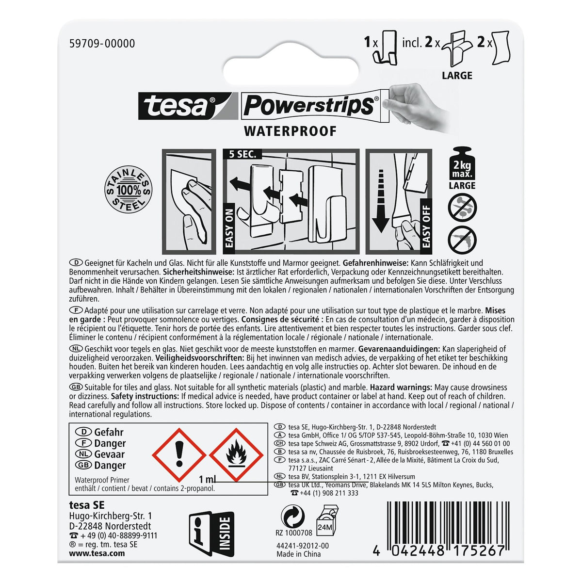 tesa Powerstrips Waterproof Razor Holder Zoom, Metal, White