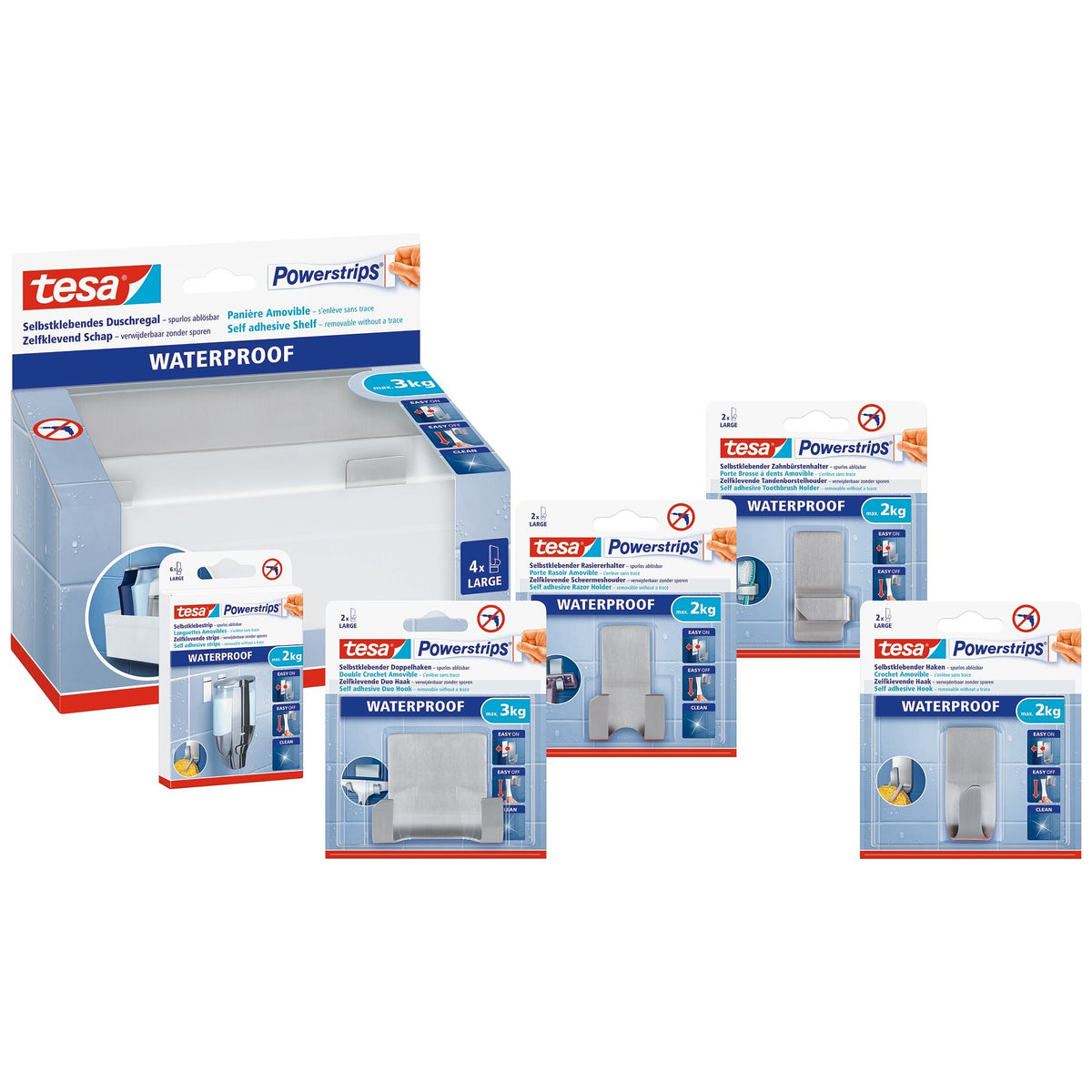 tesa Powerstrips Waterproof Razor Holder Zoom, Metal, White – Assortment