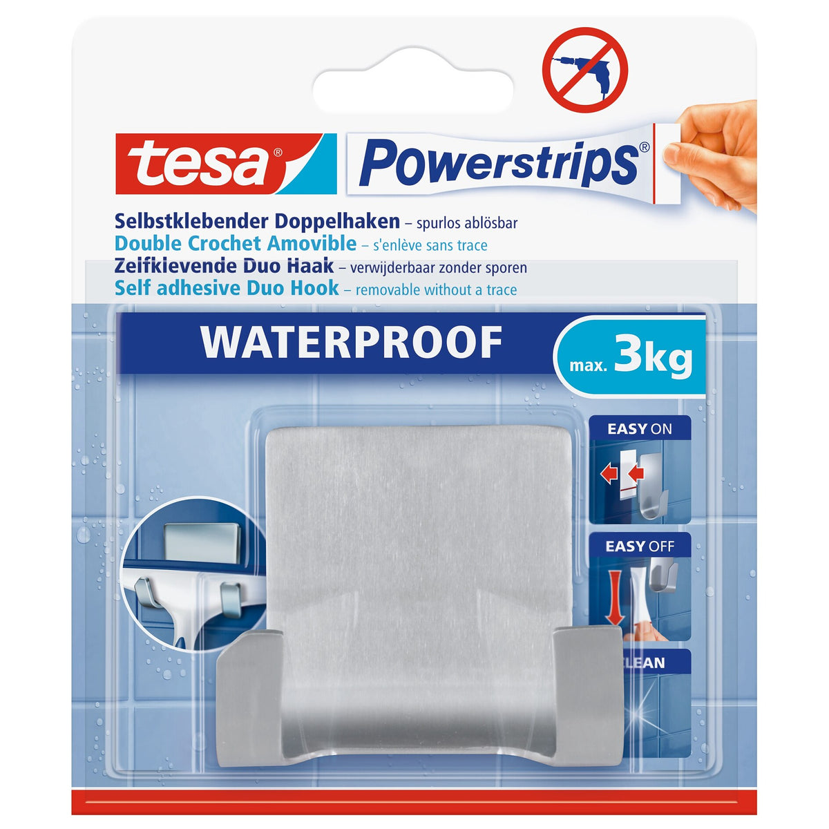tesa Powerstrips Waterproof Duo Hook Zoom, Metal, White