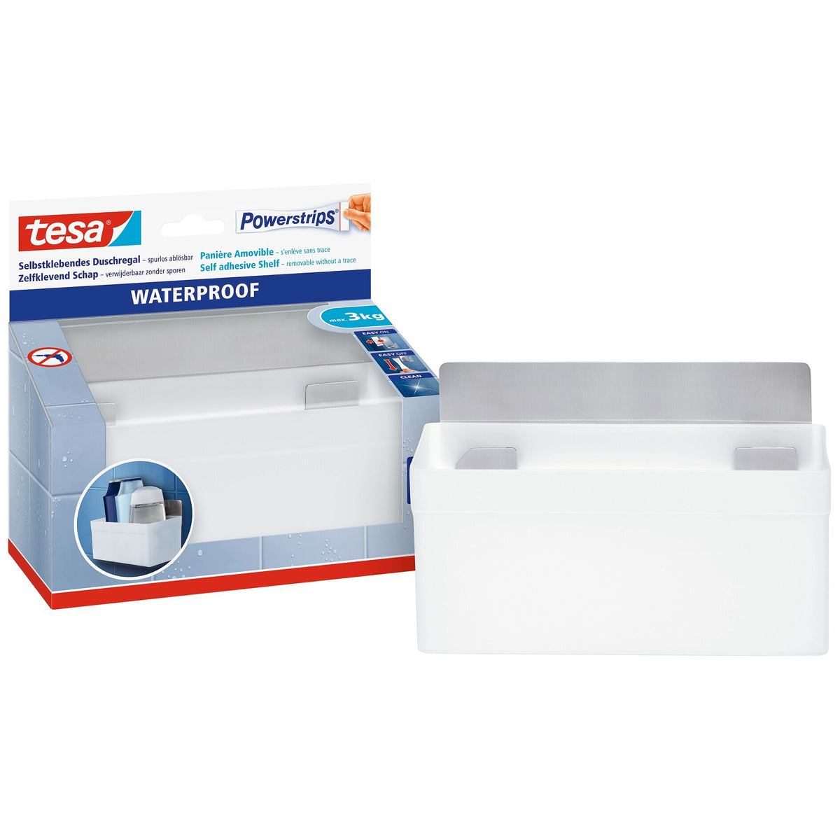tesa Powerstrips Waterproof Shelf Zoom, Metal, White