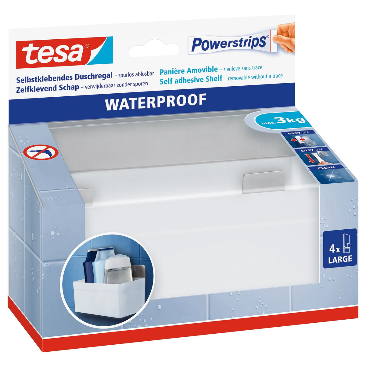 tesa Powerstrips Waterproof Shelf Zoom, Metal, White