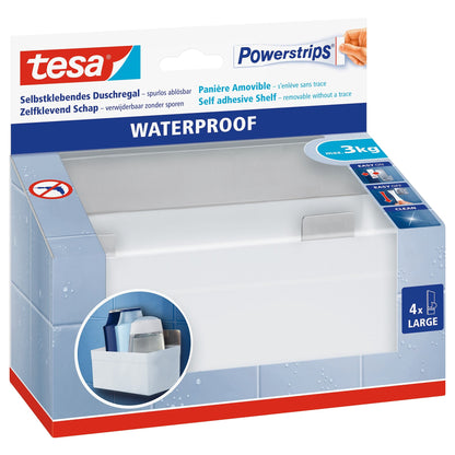 tesa Powerstrips Waterproof Shelf Zoom, Metal, White