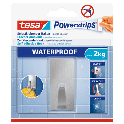 tesa Powerstrips Waterproof L Metal Square Hooks, White