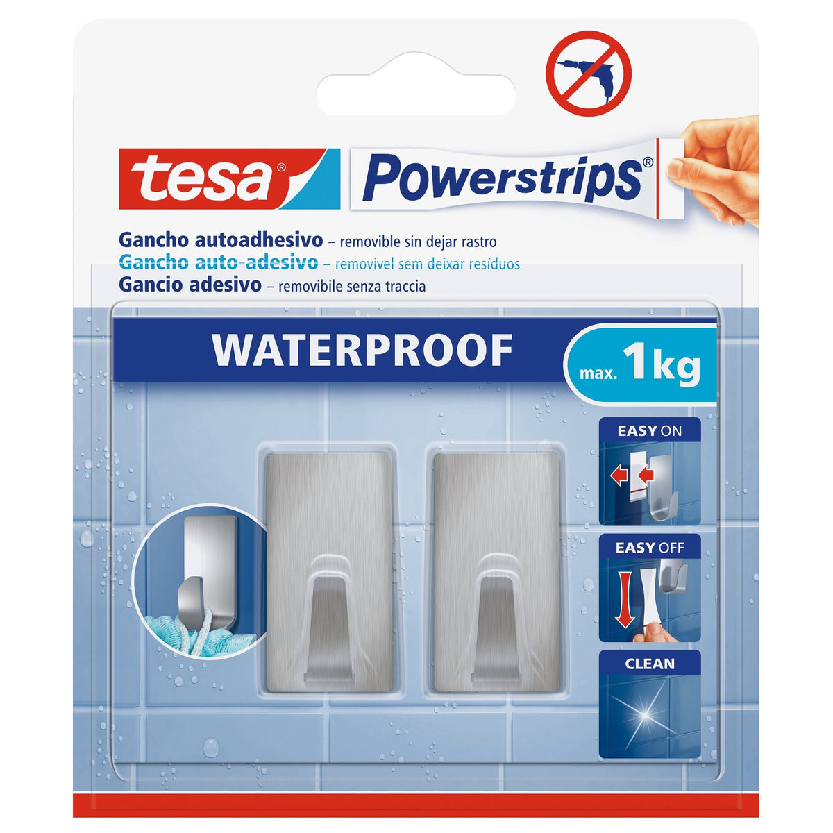 tesa Powerstrips Waterproof S Metal Square Hooks, White