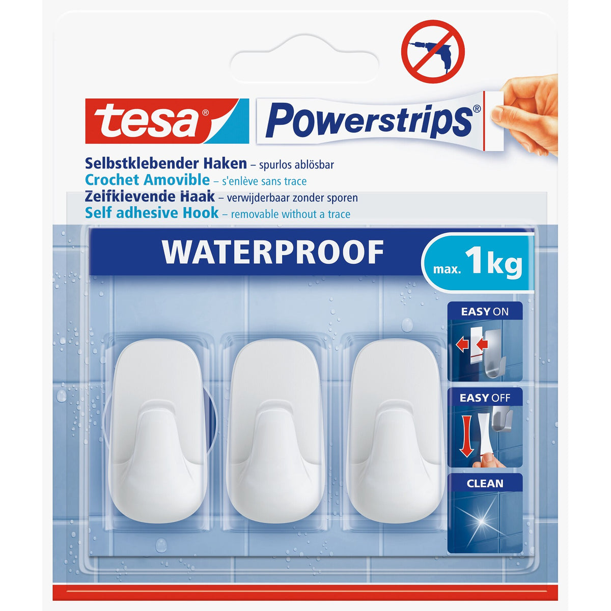 tesa Powerstrips Waterproof S Plastic Hooks, White
