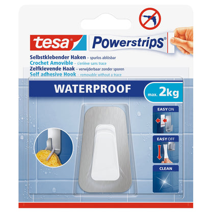 tesa Powerstrips Hooks, Waterproof L, Metal-Plastic, White