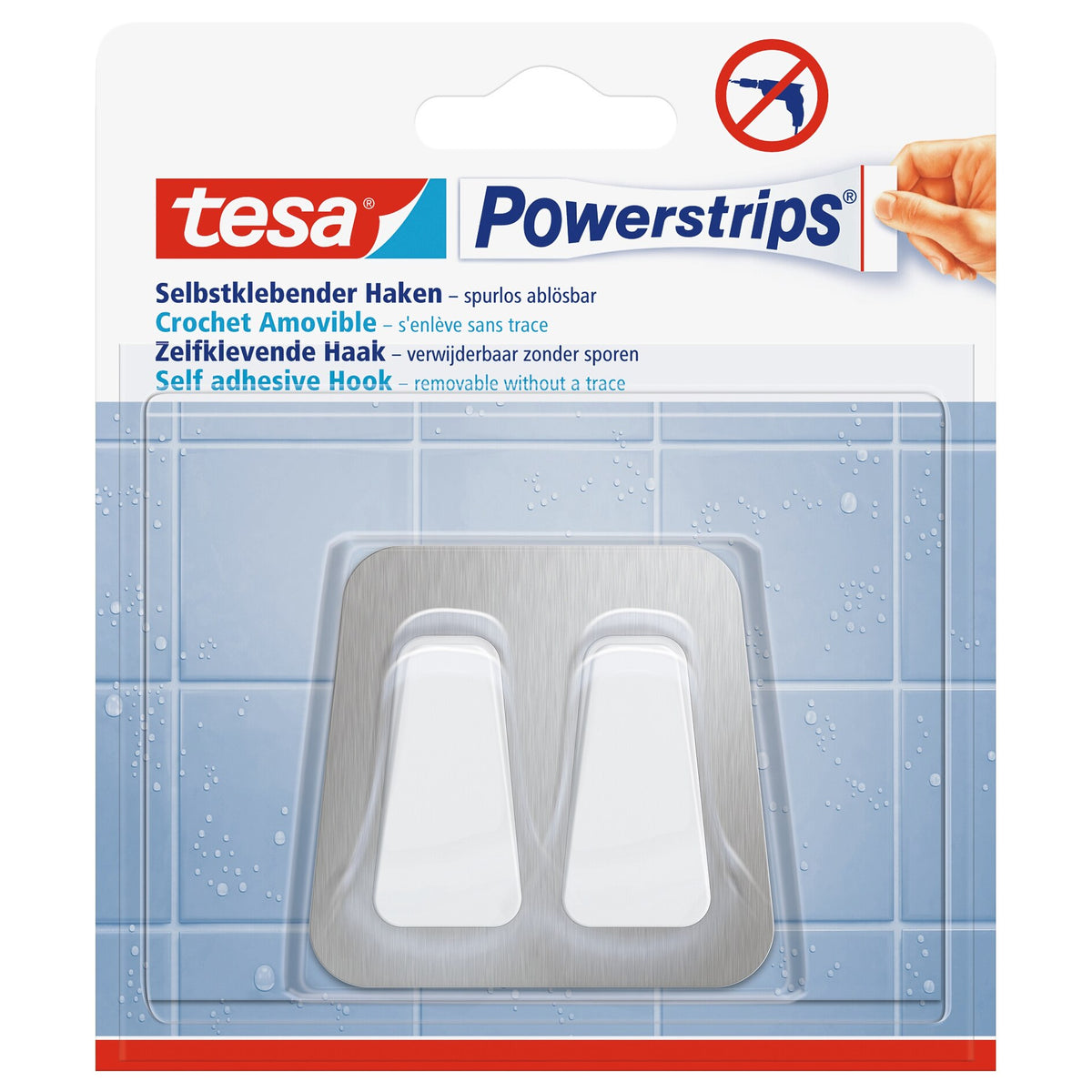 tesa Powerstrips Double Hooks, Waterproof, Metal and Plastic, White