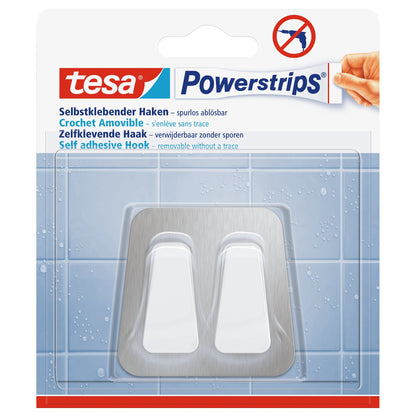 tesa Powerstrips Double Hooks, Waterproof, Metal and Plastic, White