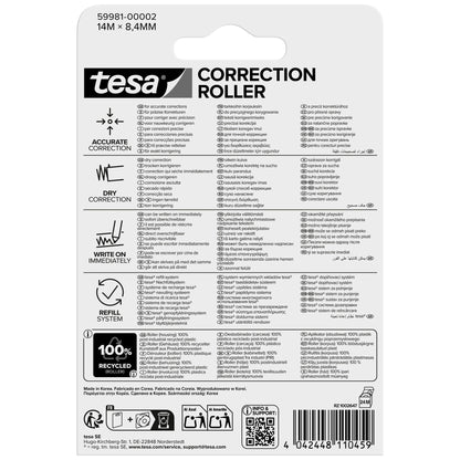 tesa CORRECTION ROLLER, white, refill, ecoLogo, 14 m x 8.4 mm
