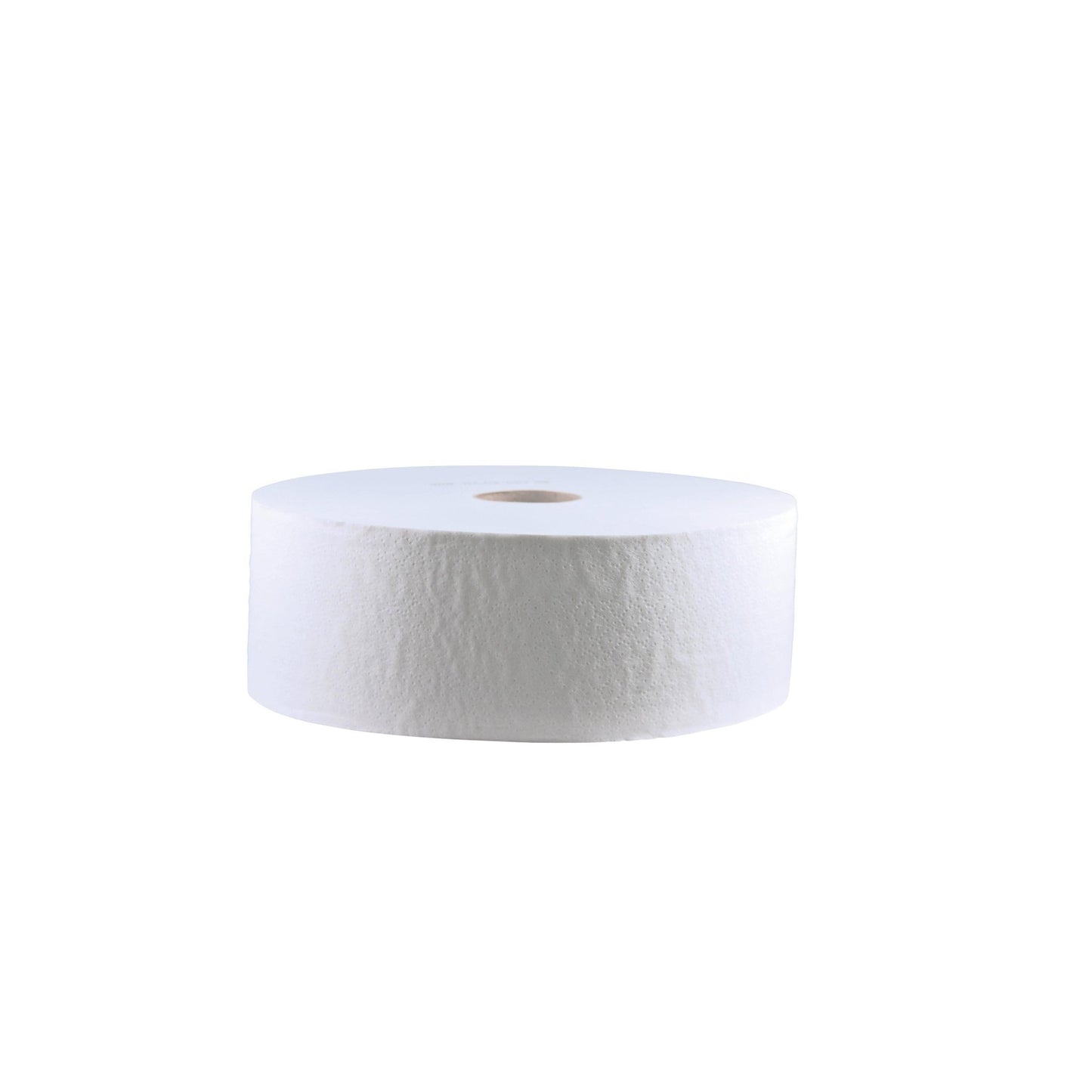 Eine CWS Großrolle Toilettenpapier Recycling, perforiert, Weiß, 2-lagig | Karton (6 Rollen) von CWS ist in einer Seitenansicht vor einem schlichten weißen Hintergrund abgebildet.