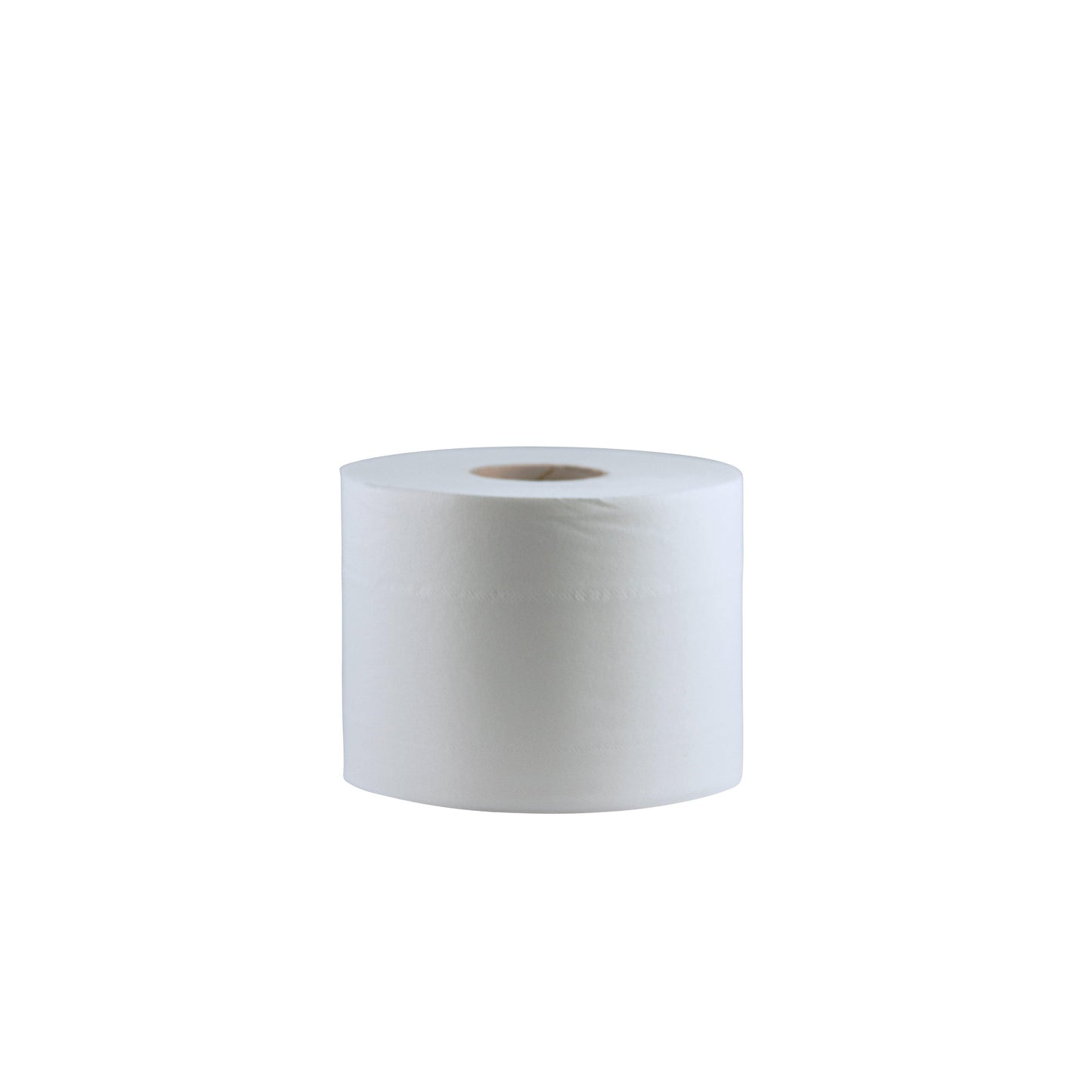 A single CWS toilet paper Maxi 80, bright white, 2-ply roll with cardboard core is depicted upright on a solid white background.