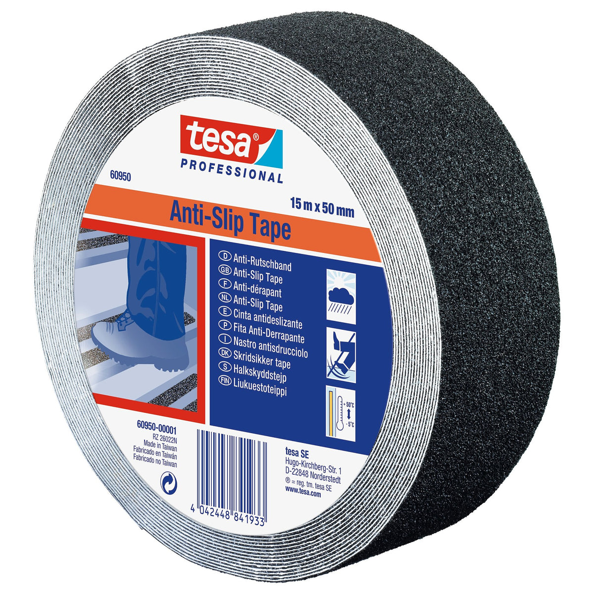 tesa Professional 60950 / 60952 Anti-Slip Tape, Black, 15 m x 50 mm